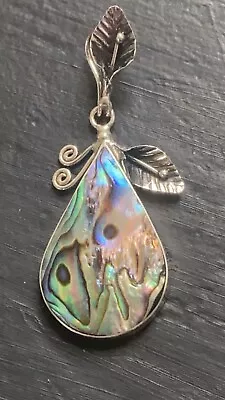 Abalone And Peace Flower Pendant Sterling Silver Vintage Pendant Large 2 Inch • $26