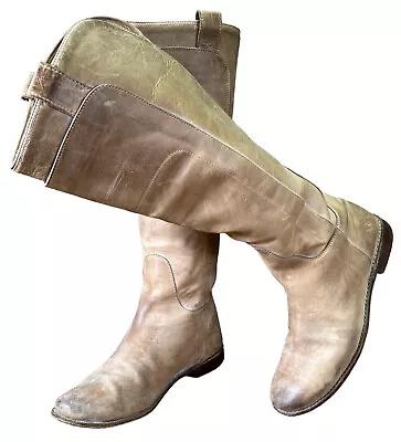 FRYE Paige Gray Distressed Leather Tall Riding Boots Shoes Size 9 B • $38.50