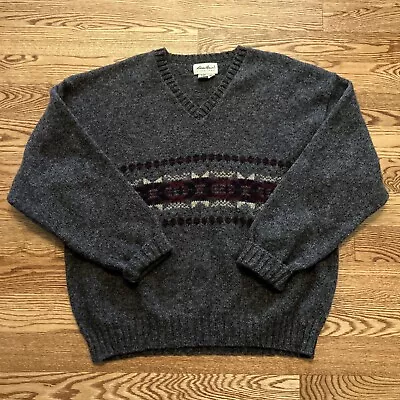 Vtg 90s Eddie Bauer Ski Sweater Wool Blend Gray Snowflake Nordic Fair Isle XL • $30