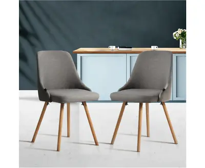 $168.99 • Buy Dining Chairs Fabric Kitchen Chairs With Wooden Legs Grey Chairs Set Of 2