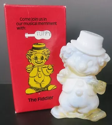 Mosser Glass 4  Tuffy Fiddler Clown W/box White & Yellow Slag  • $15