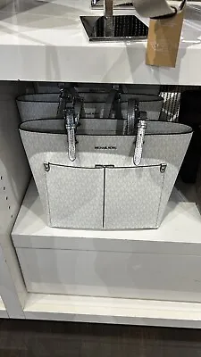 Michael Kors Medium Women Double Pocket Tote Shoulder Bag Handbag White/silver • $99