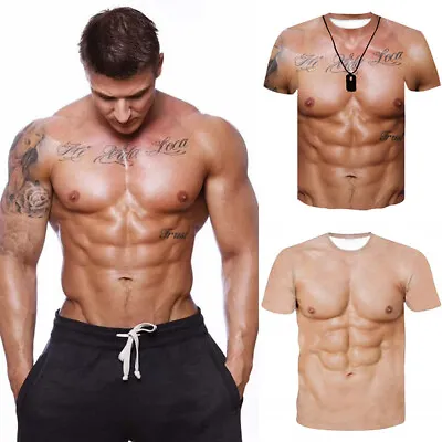 £9.95 • Buy Men's Summer Strong Muscle 3D Print T-Shirt Funny Short Sleeve Fake Tattoo Tops/