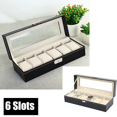 £9.95 • Buy 6Slots Men Watch Box Display Case Leather Jewelry Collection Storage Holder Box