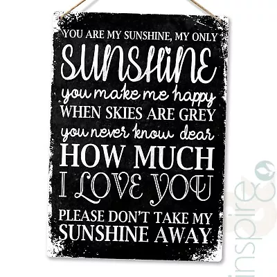 You Are My Sunshine V2 Black - Metal Wall Plaque - Cute Family Idea Gift Home • £6.85