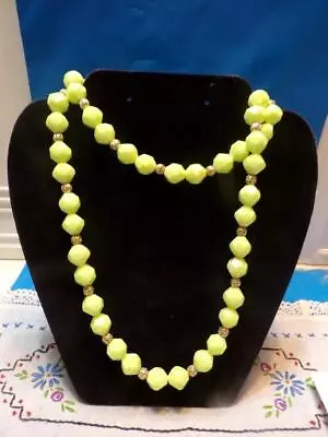 Jewelry-Vintage Neon Lime Green Faceted Beaded Necklace-36 - Retro 70s #366 • $5.99