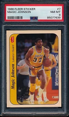 1986 Fleer Sticker Magic Johnson #7 PSA 8 NM-MT. Freshly Graded New Label • $79.99