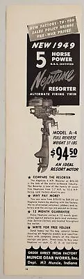 1949 Print Ad Neptune Resorter 5-HP Model A-4 Outboard Motors MuncieIndiana • $12.85