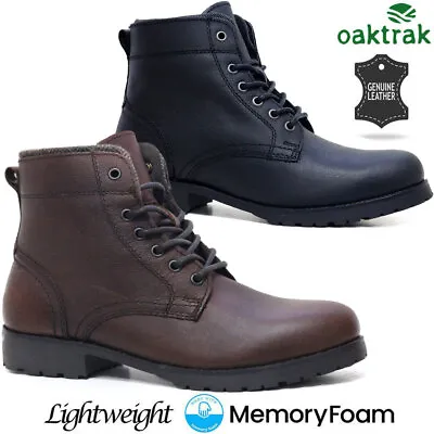 Mens Leather Army Military Combat Lace Up Walking Work Ankle Biker Boots Shoes • £24.95