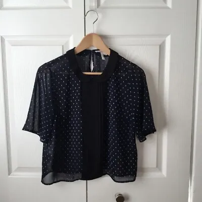 $15.99 • Buy BCBGeneration Sheer Peter Pan Blouse Small Womens Navy Blue Collar Pleated