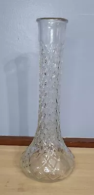 Vintage Hoosier Clear Glass Quilted Diamond Pattern Bud Vase 9  1960's  • $8.99