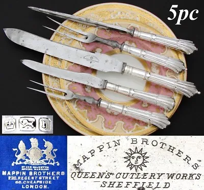 Fab Antique Mappin Brothers 5pc Sterling Silver Meat Carving Set Original Box • $446.25