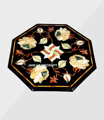 13  Black Marble Center Coffee Table Top Inlay Pietra Dura Stone Side Tea Table • £192.92