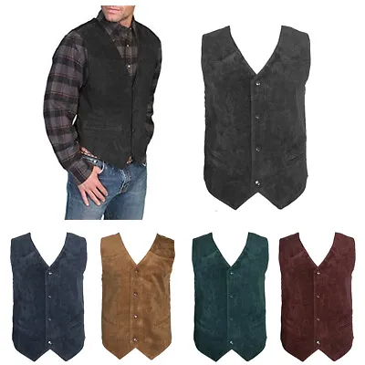 Men's Suede Vest Soft Casual 4 Snap Closure Western Front Pockets Sleeveless Top • $18.88