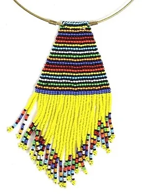 Yellow Beaded Pendant Metal Choker  Necklace By Maasai Masai From Kenya Africa • $15
