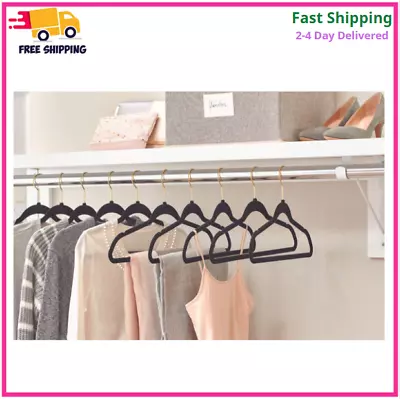 50 Pack Non-Slip Velvet Hangers Clothes Flocked Suit Hangers Black • $14.50