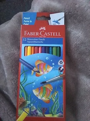 WATER COLOUR Pencils 12 Shades FABER CASTELL Quality Tri Soft Grip Pencils Brush • £7.99