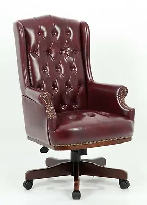 Chesterfield Style Captain’s Office Desk Chair Swivel Traditional PU Leather • £239