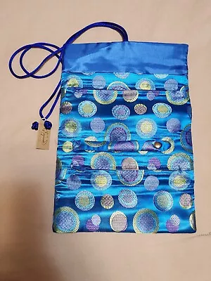 Blue Satin Jewelry Roll Travel Pouch NWT • $13.99