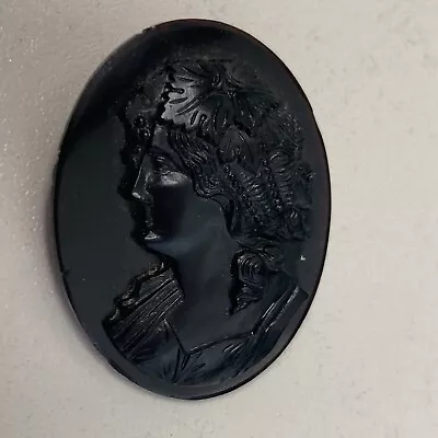 Vtg  Black Cameo Brooch Victorian/Edwardian Left Facing Celluloid Mourning Pin • $24.95