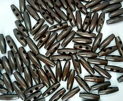 £2.49 • Buy 10 Dark Brown Wooden Toggle Duffle Buttons 2 Holes Sewing Knitwear Coat 30mm