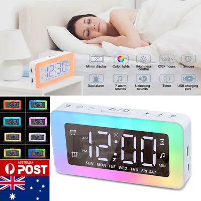$29.99 • Buy Digital Dual Alarm Clock With LED RGB Night Light White Noise Machine USB Port