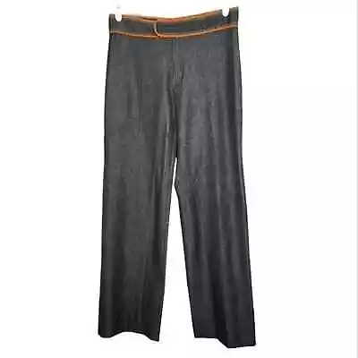 Vintage Vertigo Y2K Wide Leg Dress Pants Stretchy Belt Trim Dark Gray Sz 8 • $28.90