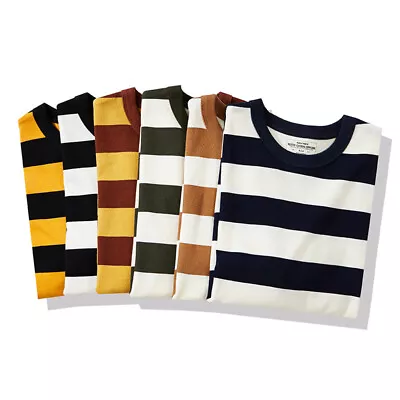 Men Vintage Amekaji Prisoner Striped Long Sleeve T-Shirt Casual Motorcycle Shirt • $37.99