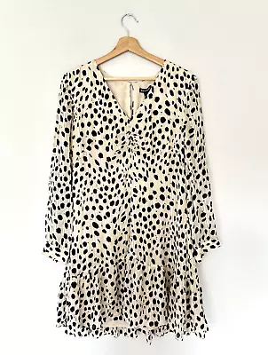 Whistles Lucie Dalmation Print Dress Size 14 Ivory Black Spot Mini Flippy BNWT • £55