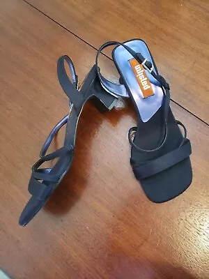 Unlisted Navy Strappy Open Square Toe Heels Sandals Shoes Vtg Y2K 90s 7.5 • $13.99