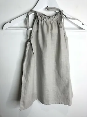 BNWT Marie Chantal A Line Linen Blend Dress Age 4 NEW Grey Tie Shoulder Sack • £17