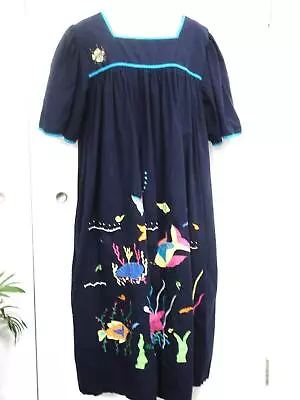 Smithsonian Institution Dress Size Large Embroidered Sea Fish Appliqué Lounge • $31