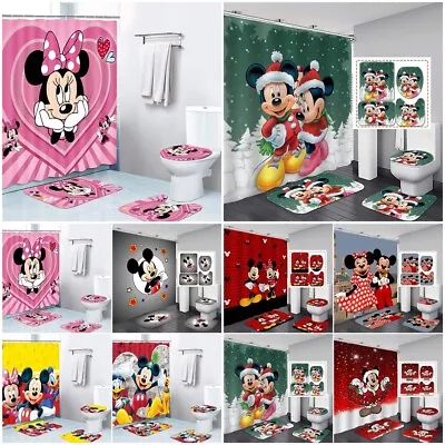 £13.99 • Buy Mickey Minnie Mouse Bathroom Set Shower Curtain Bath Mat Toilet Lid Cover