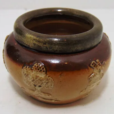 £8 • Buy Miniature Doulton Lambeth Metal Rimmed Salt? Dish? - Stoneware Ceramic C1900's