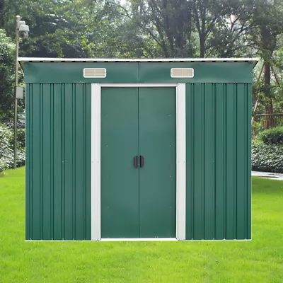 £189.99 • Buy New 8 X 4 Garden Shed Metal Pent Roof Outdoor Tool Storage With Free Base Green