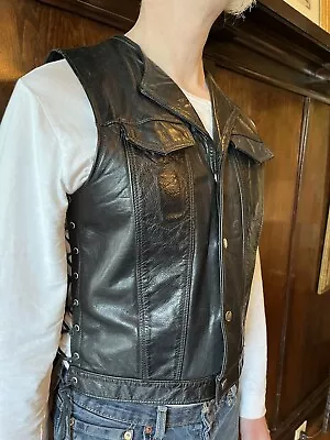 Black Leather Vest Western Cowboy Biker • $9.50