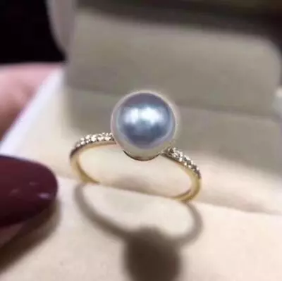 Gorgeous AAAAA 8-7 Mm South Sea Grey White Black Round Pearl Ring 925S • $34.99