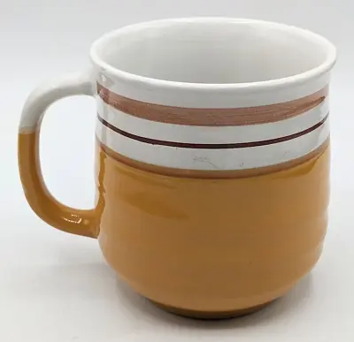 Vintage Retro Coffee Mug W Orange Brown & Cream Stripes Made In Japan • $9.95