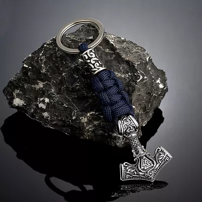 Men's Norse Viking Valknut Thor Hammer Mjolnir Keyring Paracord Lanyard Keychain • $8.99