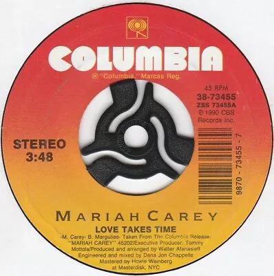 MARIAH CAREY - Love Takes Time - USA ISSUE - 7  Vinyl - DISC: VERY GOOD • $1.89