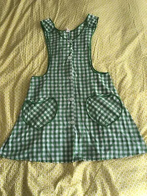 Vintage Retro Green Gingham Apron Pinny Tunic Size Small • £6