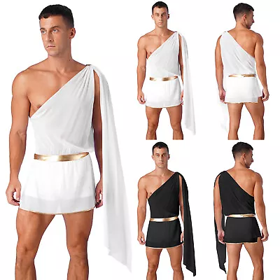 Mens Ancient Greek Roman Toga Fancy Costume Halloween Single Shoulder Jumpsuits • $5.07