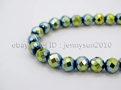 Natural Hematite Gemstone Faceted Round Beads Metallic Colors 15.5'' 4mm 6mm 8mm • $2.28