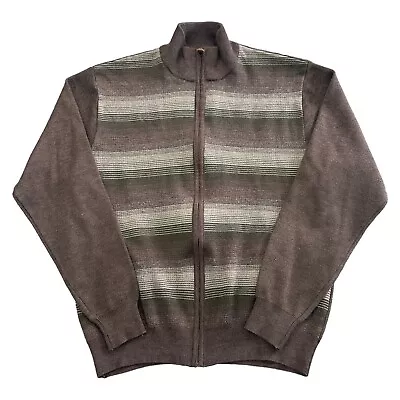 Gabicci Wool Knit Jumper Cardigan Full Zip Striped Regular Sweater Mens Large • £24.99