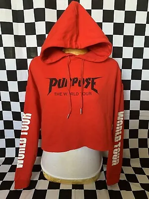 NWT PURPOSE The World Tour JUSTIN BIEBER CROPPED Hoodie RED Sweatshirt WHITE M • $18.74