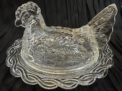 Vintage Clear Glass Hen On A Nest • $39.99