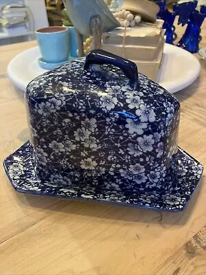 Vintage Victoria Ironstone Triangular Cheese Dish W/Lid Blue Calico-8”x8”x5.5” • $29.99