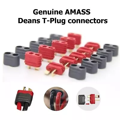 AMASS Deans T-plug Connectors Male Female Pairs With Insulating Caps Batteries • £6.49