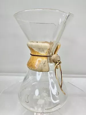 Vtg CHEMEX Pour Over Drip Coffee Maker Pyrex Glass Green Stamp 9 1/4”t Wood Cuff • $45