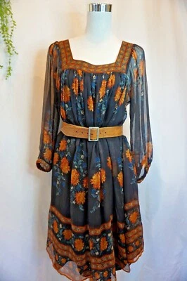 $45.99 • Buy Massimo Dutti Black Peasant Chiffon Dress Sz M 10 Hippie Boho Festival 1970s  